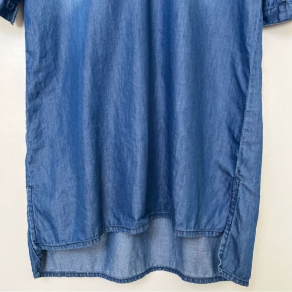 Song of Style Chambray Dress Blue Denim Lace Up Front Roll Up Tab Sleeves Small - Picture 7 of 9